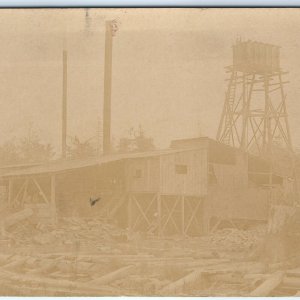 c1910s Occupational Saw Mill RPPC Wood Water Tower? Real Photo PC Lumber A125