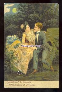 su3601 - Greetings - Embossed, Lovers meet in the Moonlight - postcard