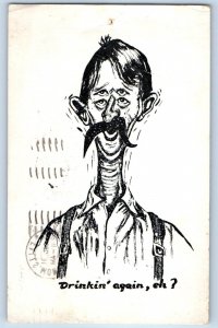 1947 Humor Man Sketch Drinkin Again Great Falls Montana MT Vintage Postcard