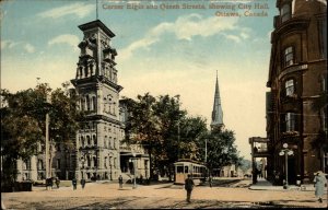 Ottawa Ontario ONT Trolley Streetcar Elgin Queen Streets c1910 Vintage Postcard