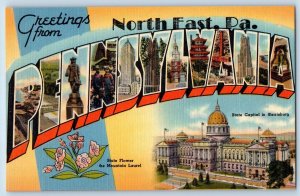North East Pennsylvania PA Postcard Large Letter Greetings Landmarks Scene c1940