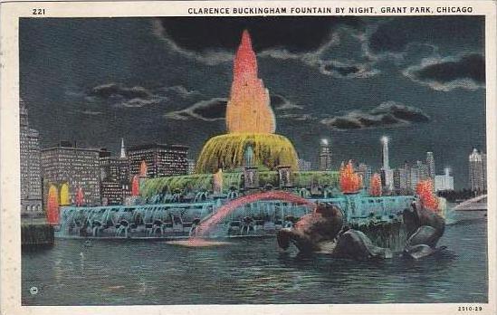 Illinois Chicago Clarence Buckingham Fountain By Night Grant Park 1930