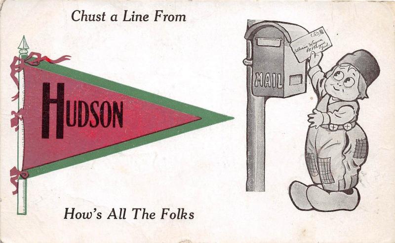 Michigan Mi PENNANT Postcard c1910 HUDSON Chust A LKine From...