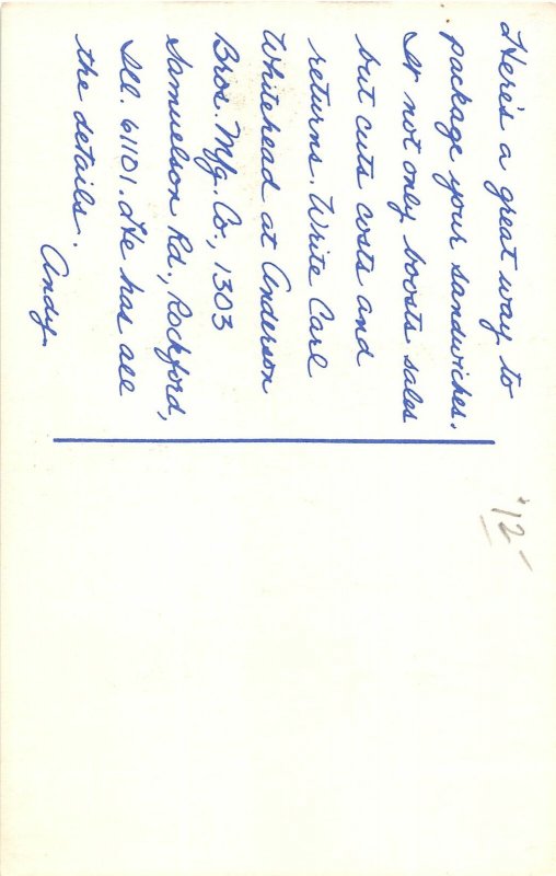 H21/ Advertising Postcard Anderson Brothers Rockford Illinois Sandwich Bags