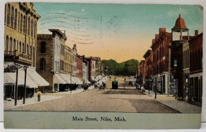 Niles Michigan, Main Street Traverse City to Burkett Indiana Postcard A15