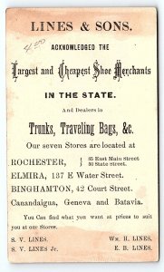 1880s ROCHESTER NY LINES & SONS CHEAP BOOTS & SHOES VICTORIAN TRADE CARD 46-277