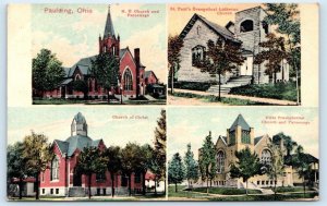 PAULDING, OH Ohio ~  CHURCHES: Methodist, Episcopal, Presbyterian 1911  Postcard