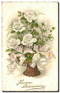 Old Postcard Fancy Flower Birthday