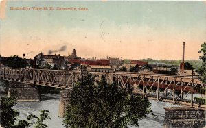 J35/ Zanesville Ohio Postcard c1910 Birdseye View Bridge River 255