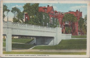 Postcard City Hospital + Front Street Subway Harrisburg PA 1920