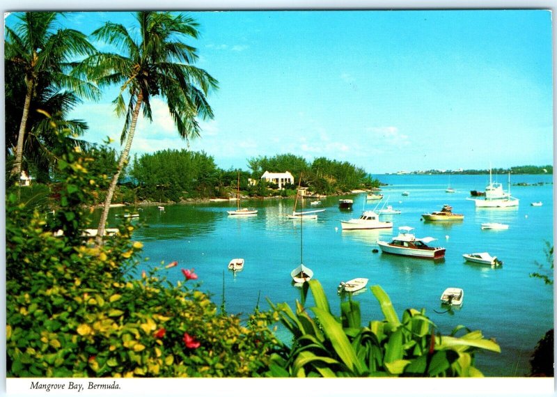 c1970s Mangrove Bay Bermuda Tropical Paradise Boats Palm Trees Chrome 4x6 PC M18