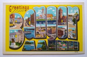 Greetings From Bangor Maine Large Big Letter City Postcard Linen Tichnor Vintage