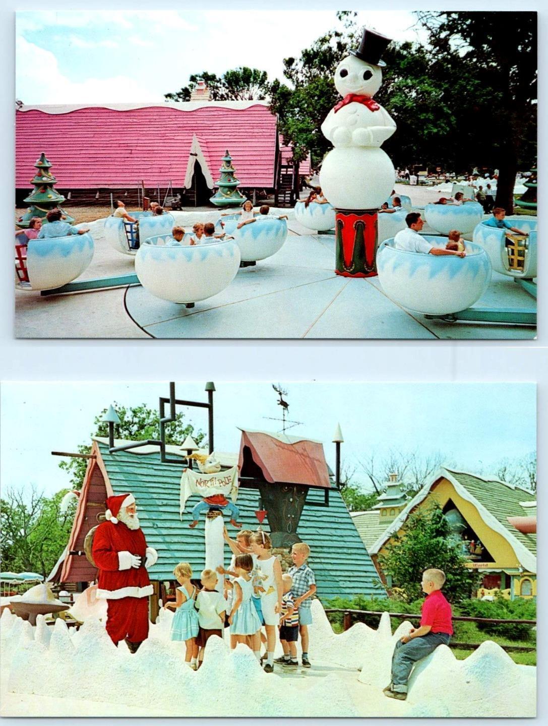 2 Postcard Santas Village Dundee Il~ North Pole Snow Ball Ride