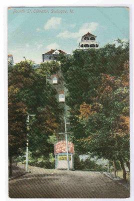 Fourth St Elevator Incline Train Dubuque Iowa 1910c postcard