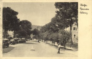 israel palestine, HAIFA, German Colony, Street Scene, Cars (1930s) Postcard