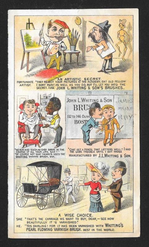 VICTORIAN TRADE CARDS (2) Whiting Brushes Black Men Talking