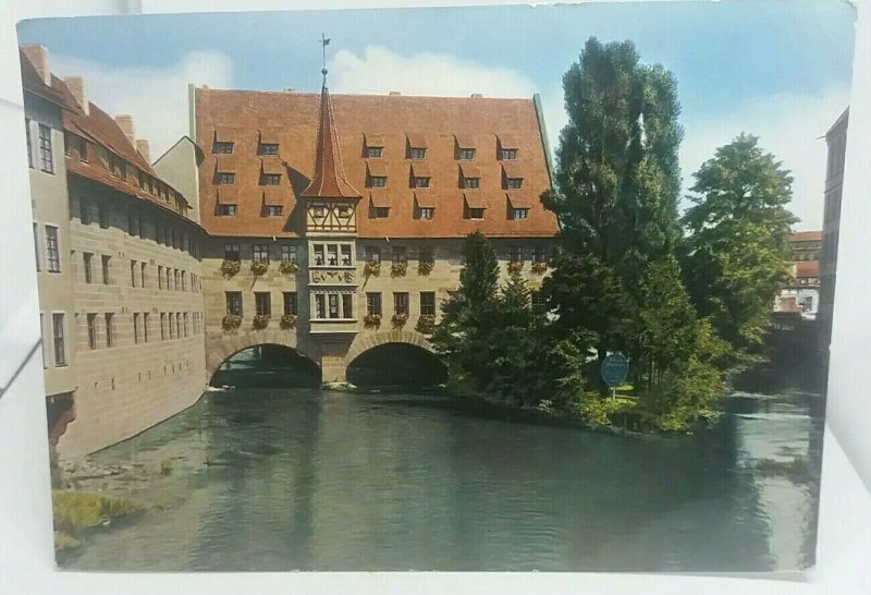 Vintage Postcard Nuremberg Partie of the Pegnitz with Holy Ghost Hospital 1966