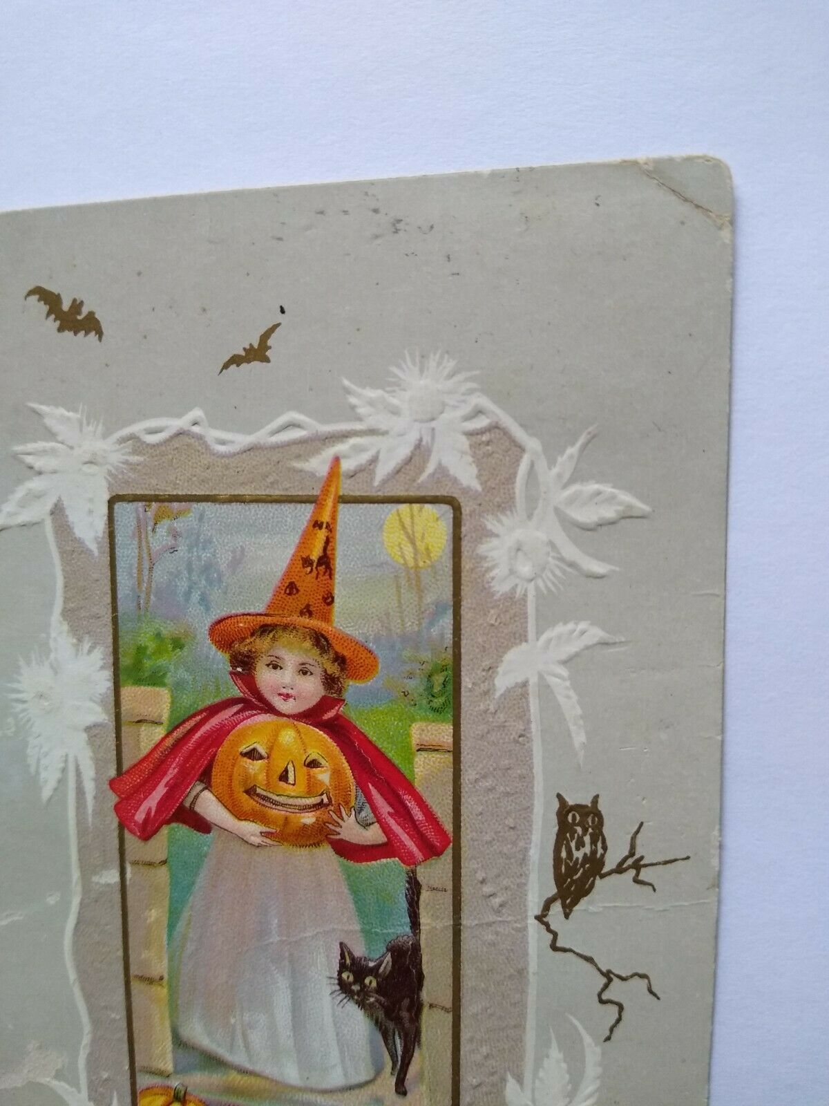 Antique Halloween Postcard Witch Girl Stecher Embossed 345 E East
