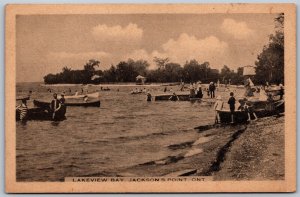 Postcard Jackson’s Point Ontario c1910s Lakeview Bay Canoes Bathers Georgina