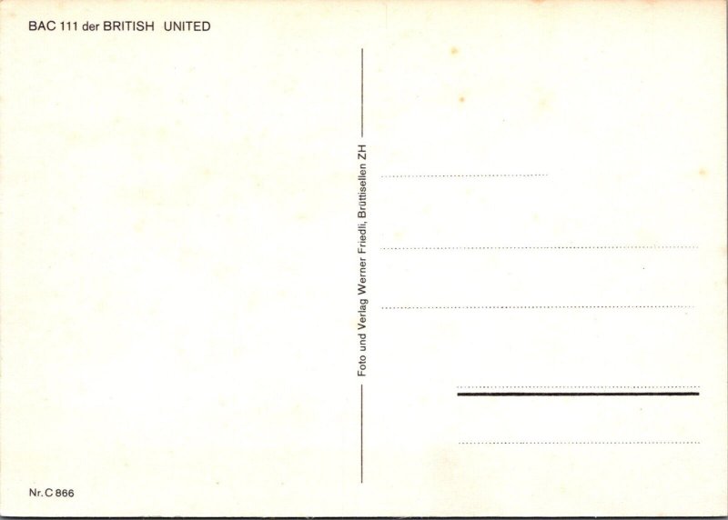 Aviation Postcard - BAC 111 British United Aeroplane, Unused RR21998