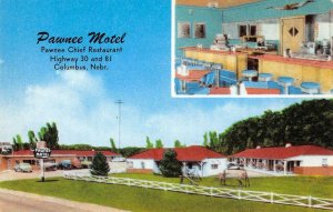 PAWNEE MOTEL Columbus NE Restaurant Roadside Lincoln Hwy c1950s Vintage Postcard