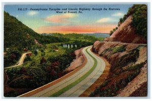 1940 Pennsylvania Turnpike Lincoln Highway Narrows Everett Pennsylvania Postcard 