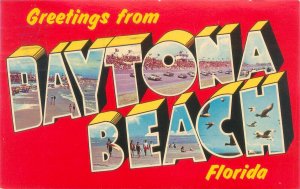 Florida Greetings from Daytona Beach 1967 Large Letter Chrome Postcard Used