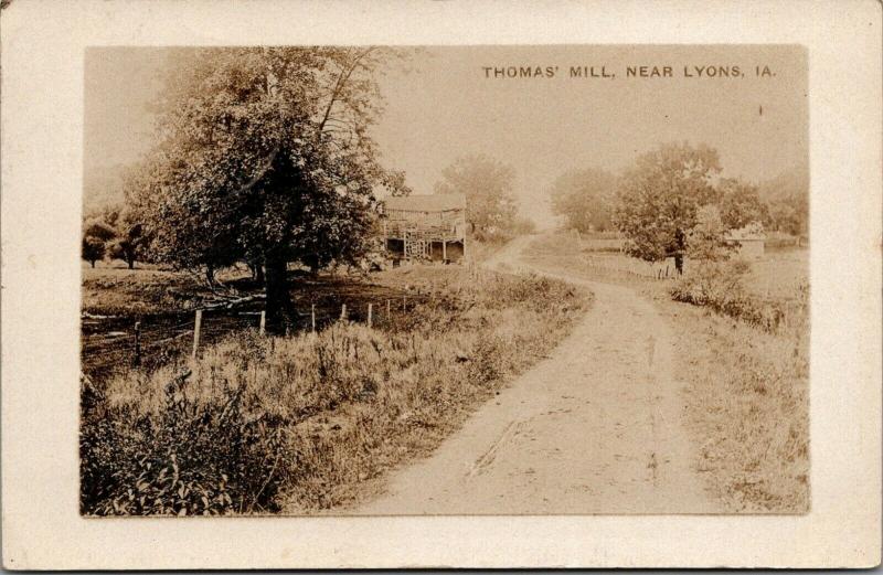 Lyons Iowa~Thomas Mill Ruins~Country Lane Past Farm~From Alma Kraft~1910 RPPC 