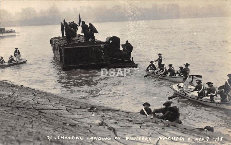 Ohio Postcard Real Photo RPPC 1938 MARIETTA Re-Enacting Landing of PIONEERS