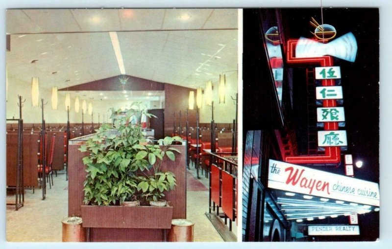 VANCOUVER, B.C. Canada ~ WAYEN DINER Chinese Restaurant c1960s Neon Postcard 