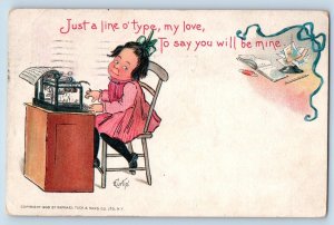 Raphael Tuck E Curtis Signed Postcard Woman With Typewriter Just A Line O Type
