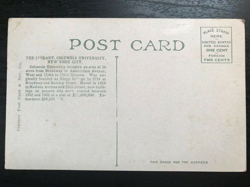 Vintage Postcard 1915-1930 Library Columbia University New York City 