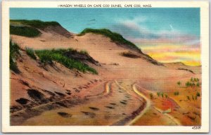 Cape Cod Massachusetts MA, 1949 Wagon Wheels on Cape Cod Dunes, Vintage Postcard
