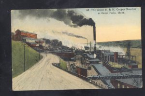 GREAT FALLS MONTANA B&M COPPER SMELTER MINING VINTAGE POSTCARD 1909