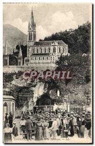 Old Postcard Lourdes Grotto and Basilica