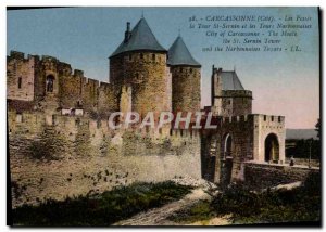 Old Postcard Carcassonne pits Tower St Sernin and Narbonnaises towers