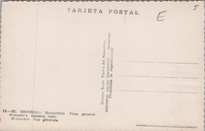 Spain EL Escorial The Monastery Vintage RPPC C109