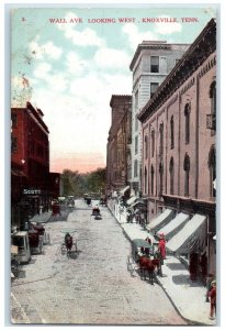 1910 Wall Avenue Looking West Shops Carriages Knoxville Tennessee TN Postcard