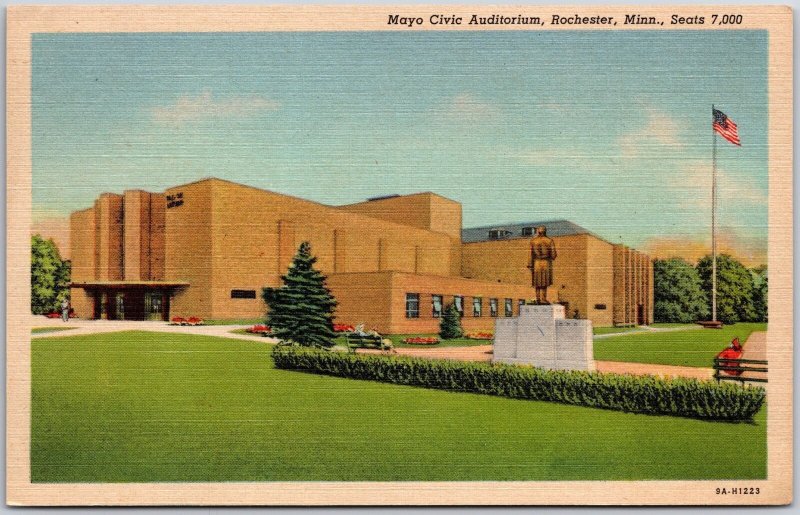 Mayo Civic Auditorium Rochester Minnesota MN Huge Grounds & Pines Postcard