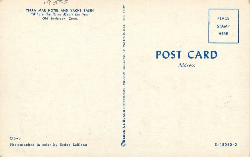Postcard Connecticut Old Saybrook Terra Mar Hotel Yacht Basin 1950s  23-1944