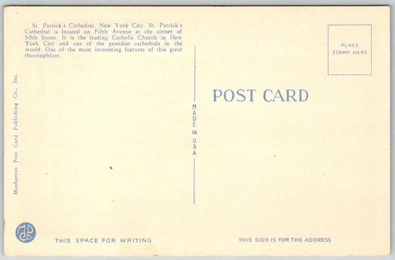 New York City NY 1940s Postcard St. Patrick's Cathedral
