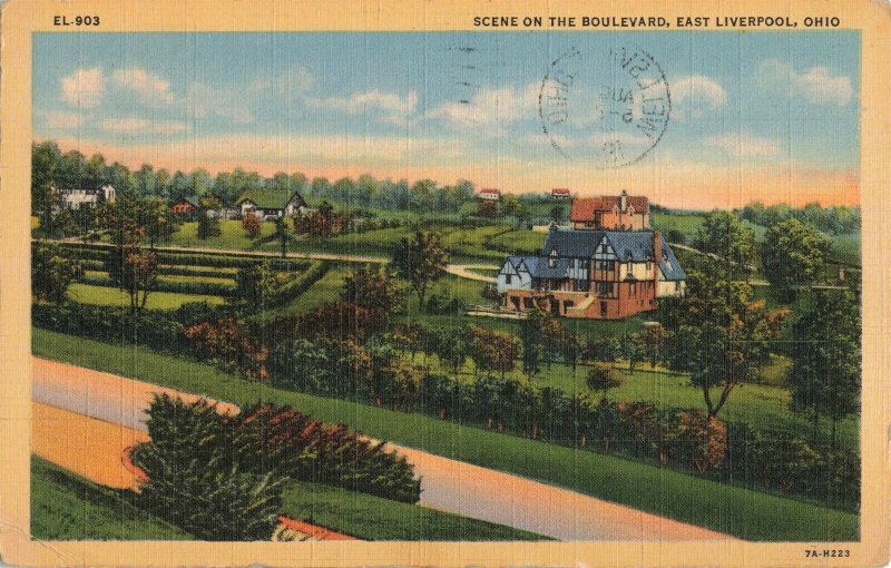 c.1944 Boulevard East Liverpool Ohio Linen Postcard 2T5-484 