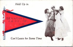 Postcard Pennant NH Bennetts Landing Man Women - postmark error inverted date