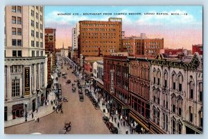 Grand Rapids Michigan Postcard Monroe Ave Southeast Campau Square Buildings 1940