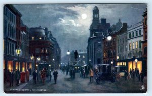 Tuck Oilette MANCHESTER, ENGLAND ~ Night at ST. ANNE'S SQUARE c1910s Postcard