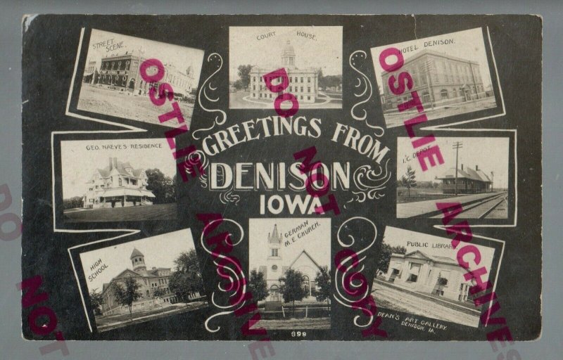 Denison IOWA RPPC 1910 DEPOT Train Station 8 VIEWS nr Vail Manilla Dow City IA