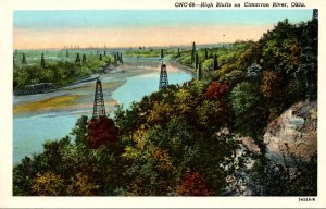 Oklahoma High Bluffs and Oil Wells On Cimarron River Curteich