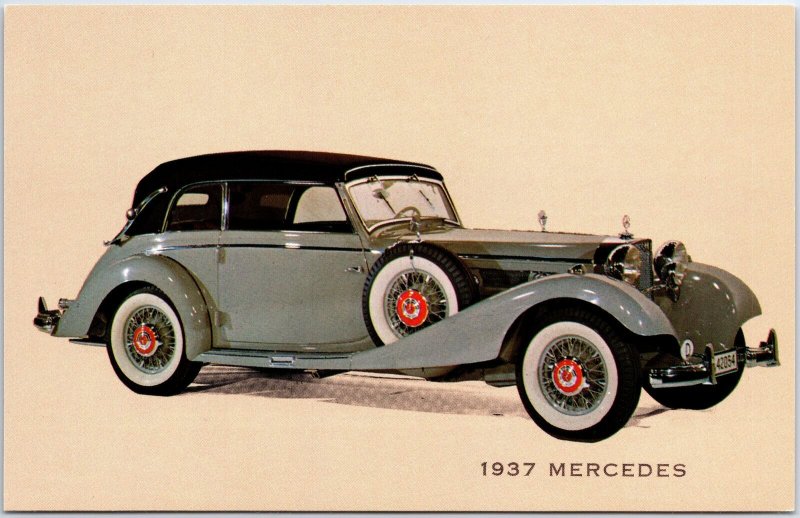 VINTAGE POSTCARD MUSEUM OF AUTOMOBILES - GRAY 1937 MERCEDES