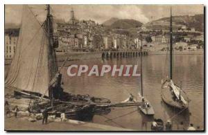 Old Postcard Menton Harbor Yacht