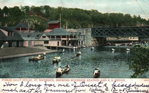 Vintage Postcard 1905 Public Boat House Riverside Riverside Station & R.R. Bridg